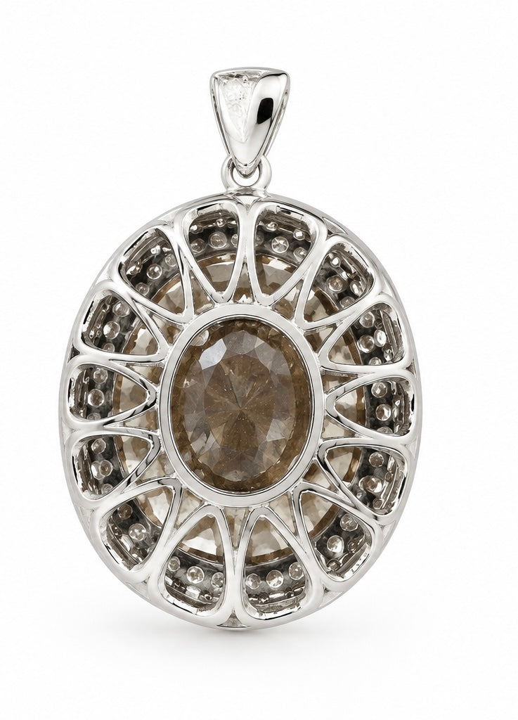 14K White Gold Pendant with 19.35 ct Natural Fancy-Cut Smoky Quartz