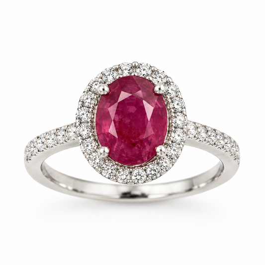 Natural 2.20 ct African Ruby & 14K White Gold Diamond Ring