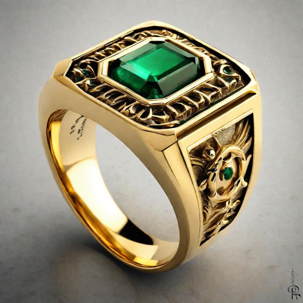 Special KVJ Design Golden Emerald Ring