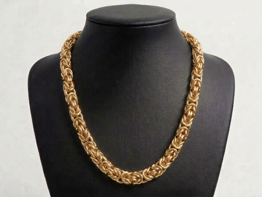 Solid 18K Yellow Gold Byzantine Link Chain Necklace