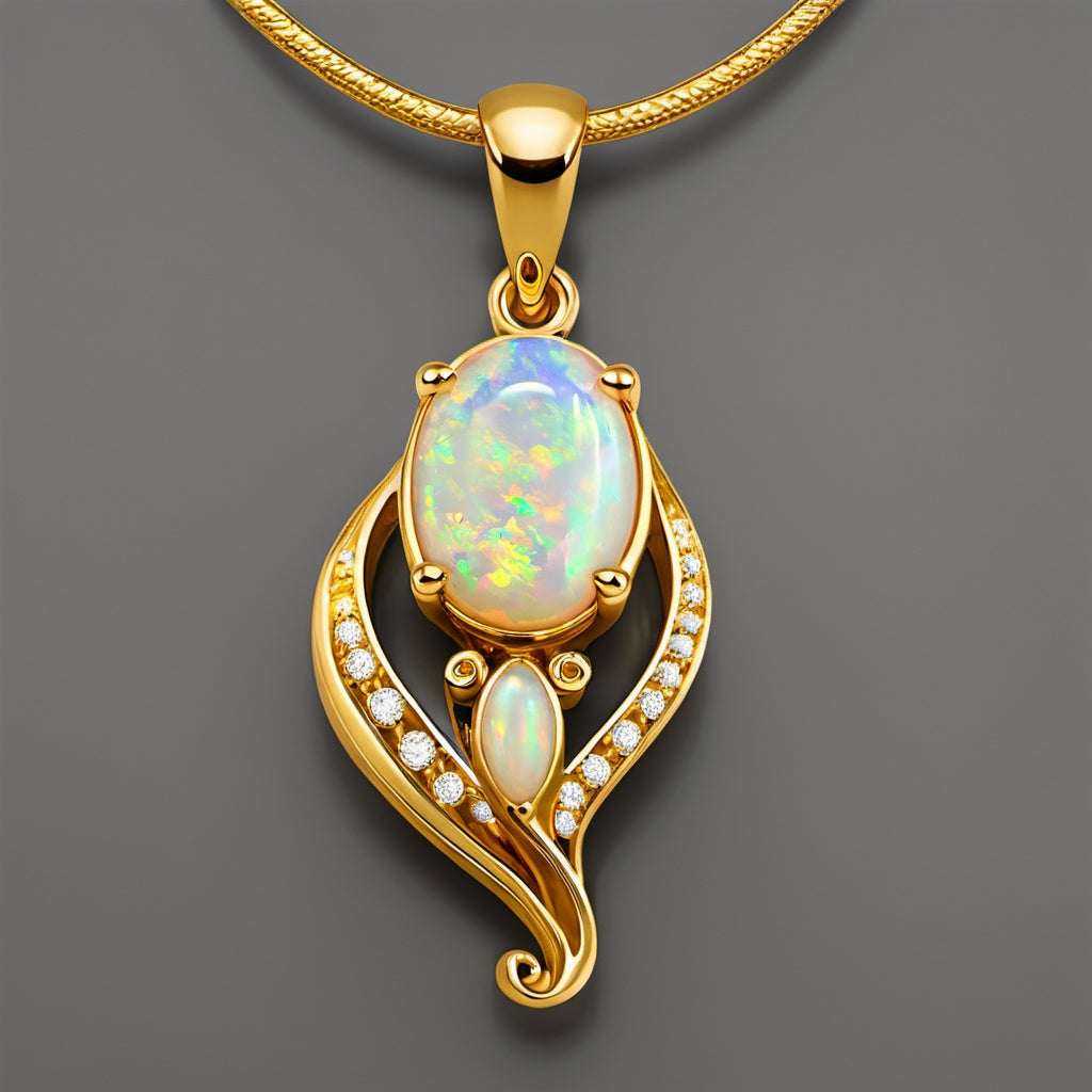 Special KVJ Design Gold Diamond Opal Necklace