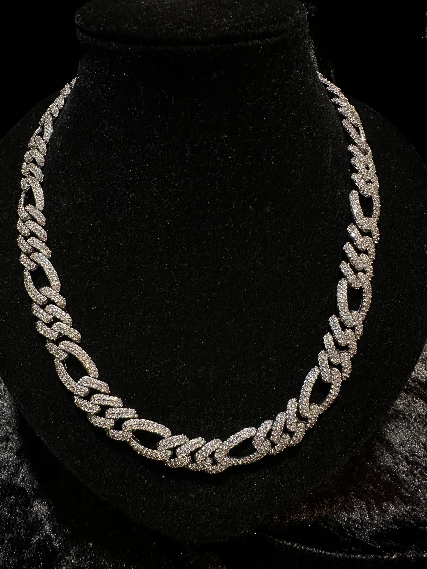 Silver Moissanites Figaro Chain 15mm 50cm