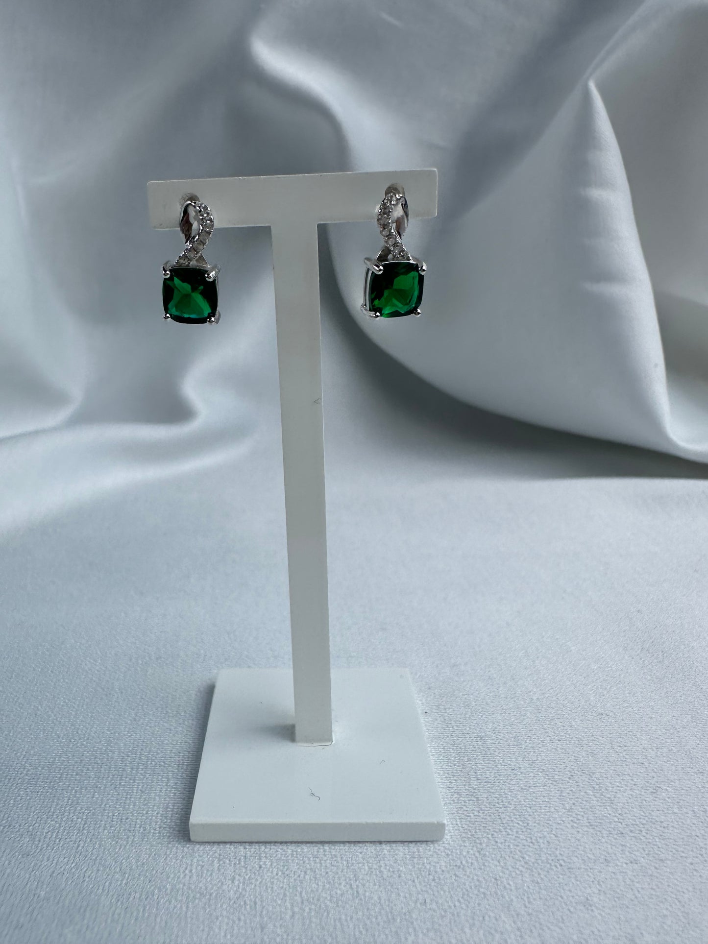 Silver Green Earrings