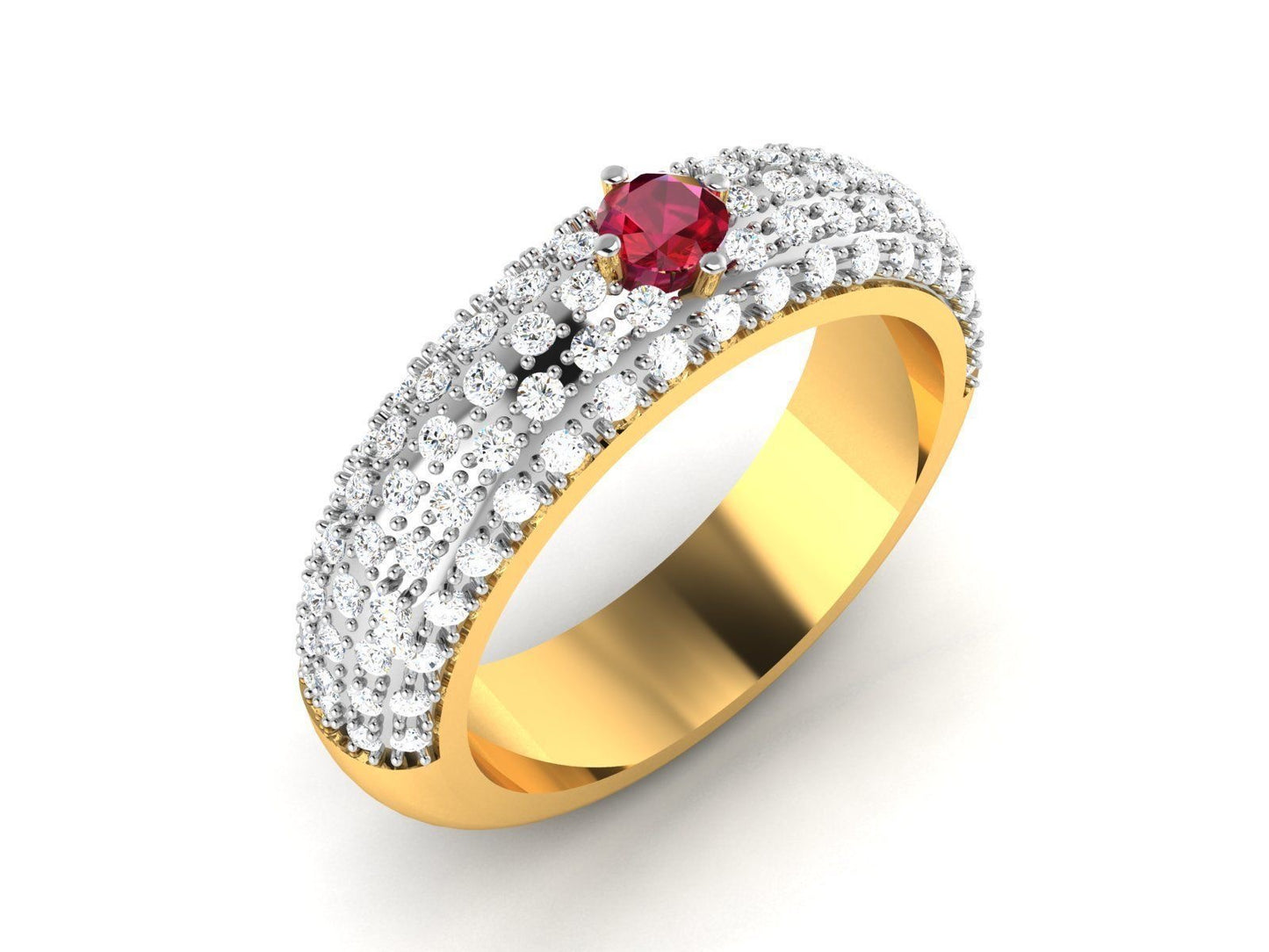 Ruby & Diamond Golden Ring Band