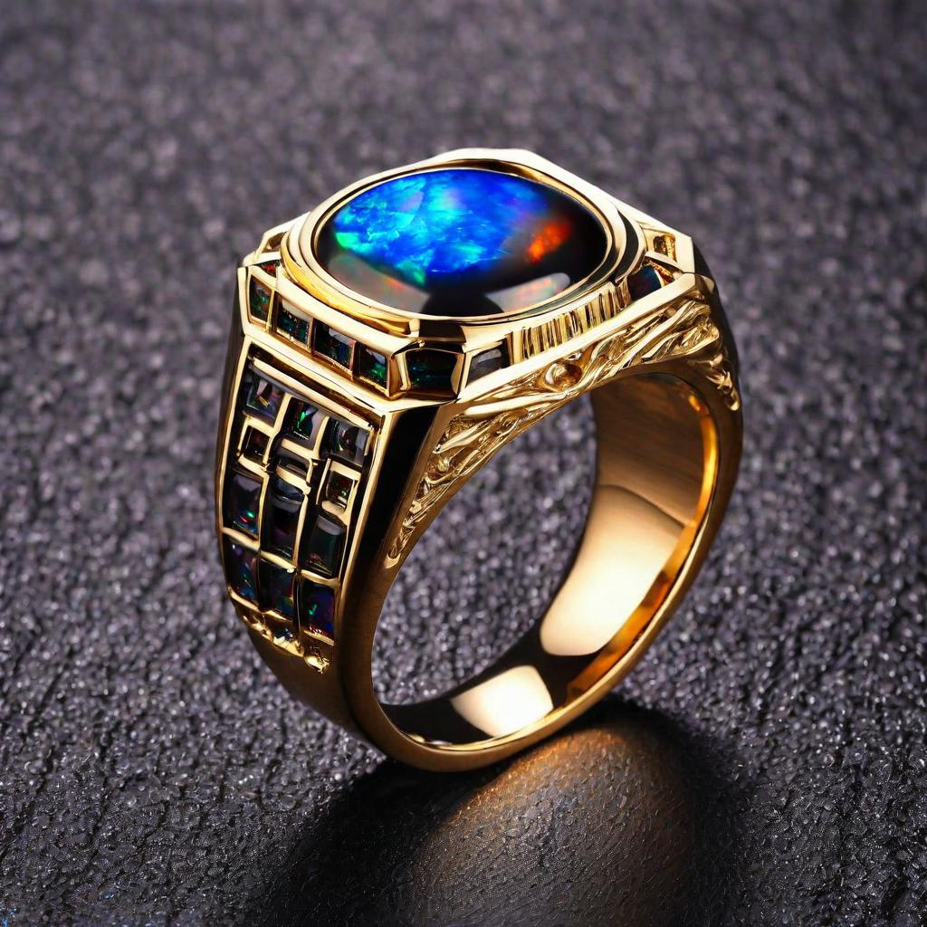 Special KVJ Design Black Opal Gold Ring