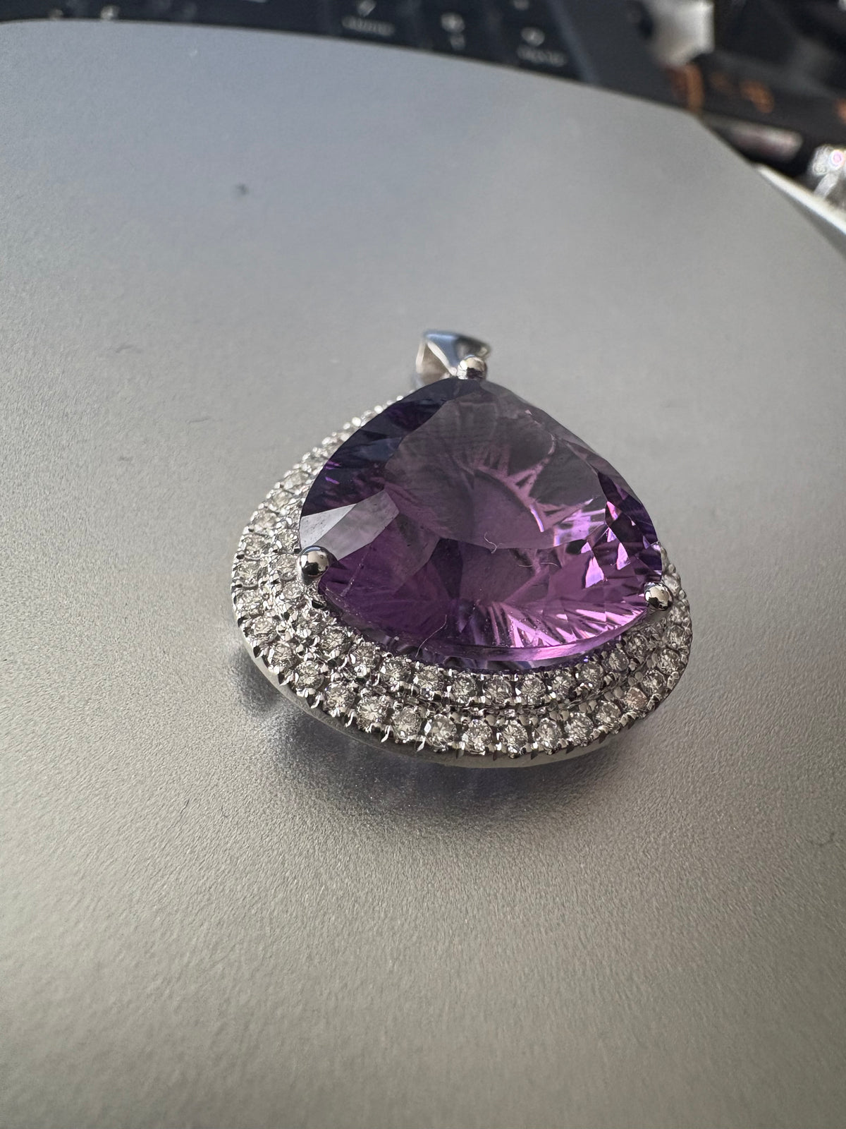 12.50ct African Amethyst Trillion-Cut Pendant