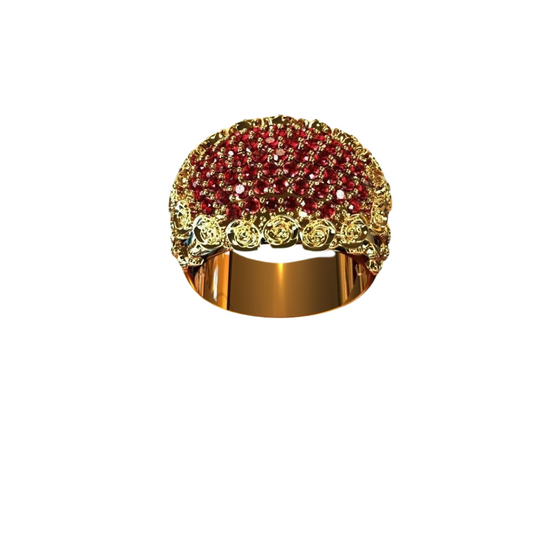 Golden Ruby Roses Ring