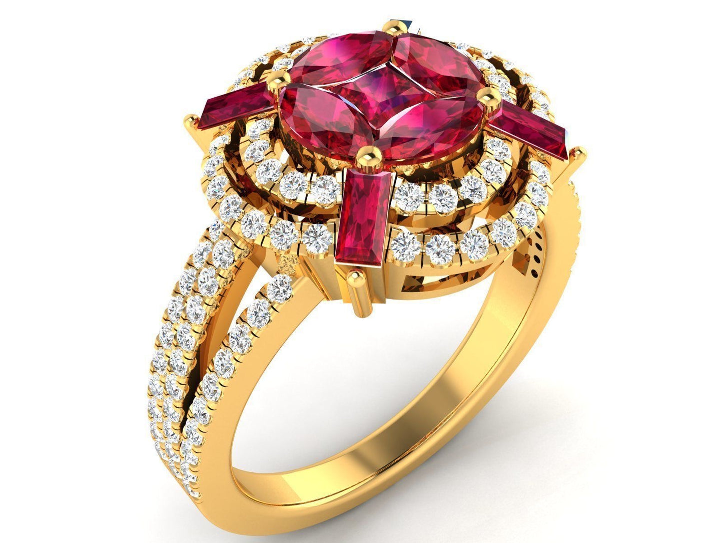 Golden Ruby ring with Diamonds