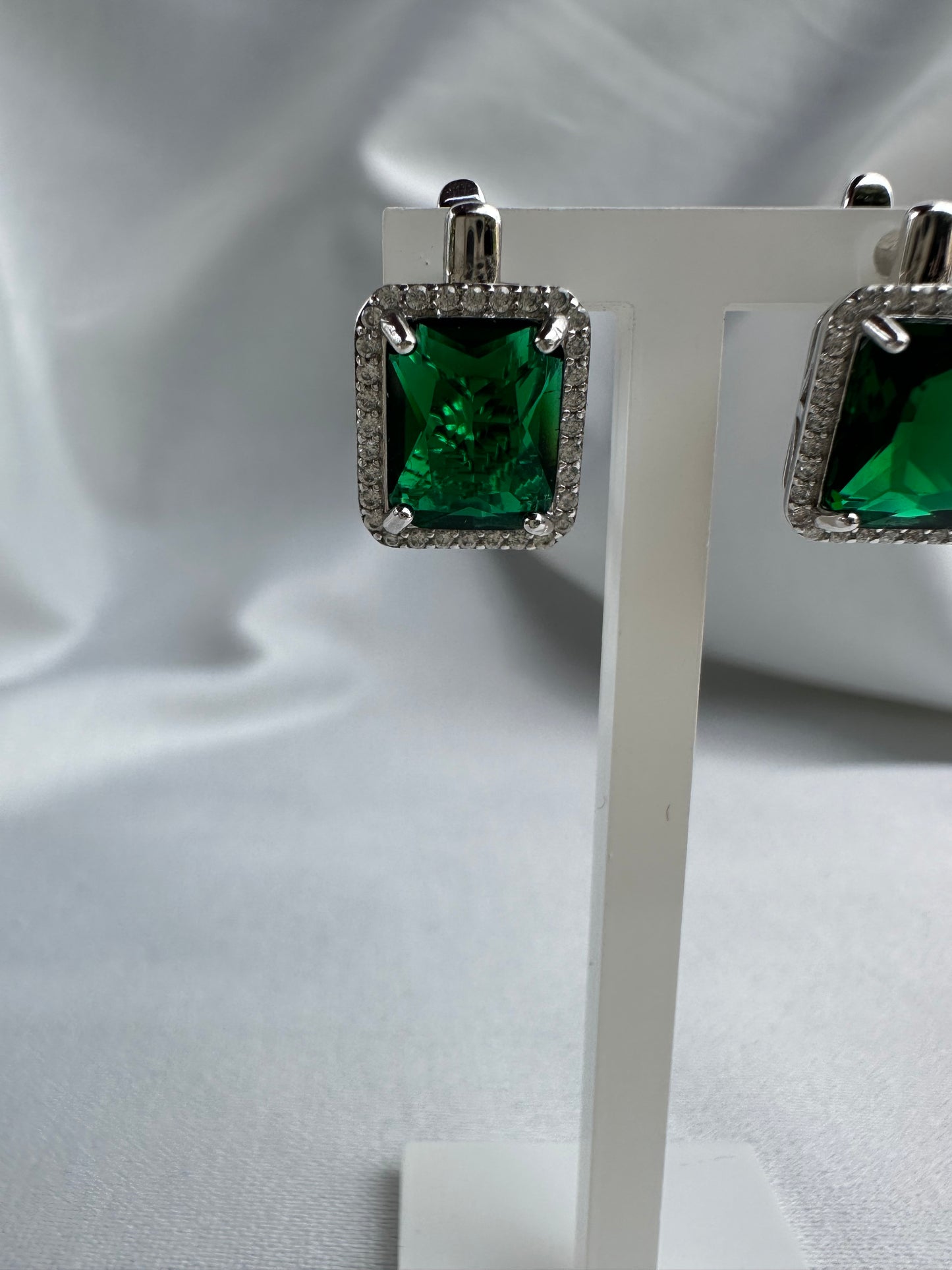 Silver Green Earrings