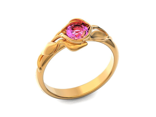 Golden Rose Leafs Ruby Ring