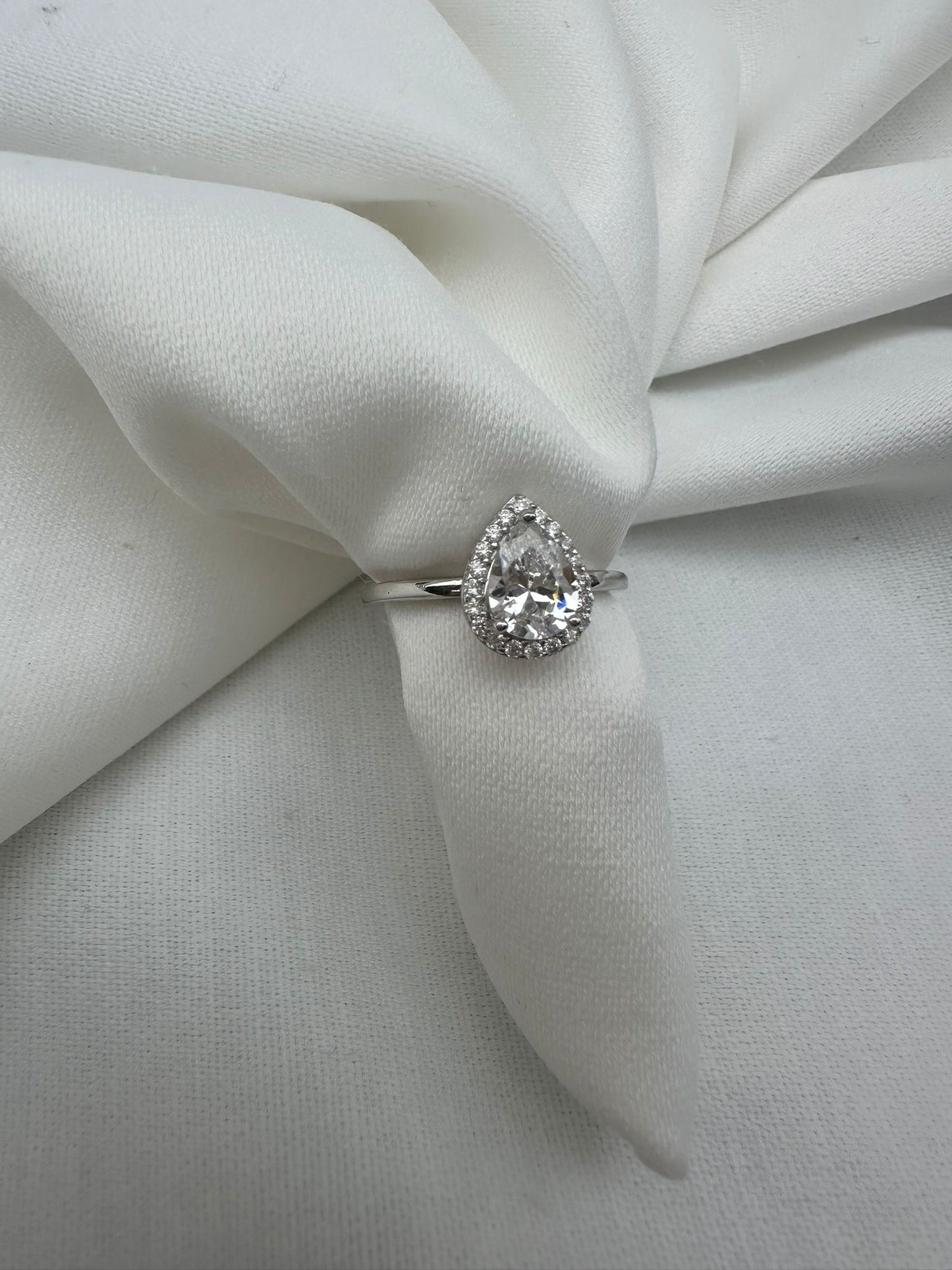 Silver Pear Shaped Halo Ring