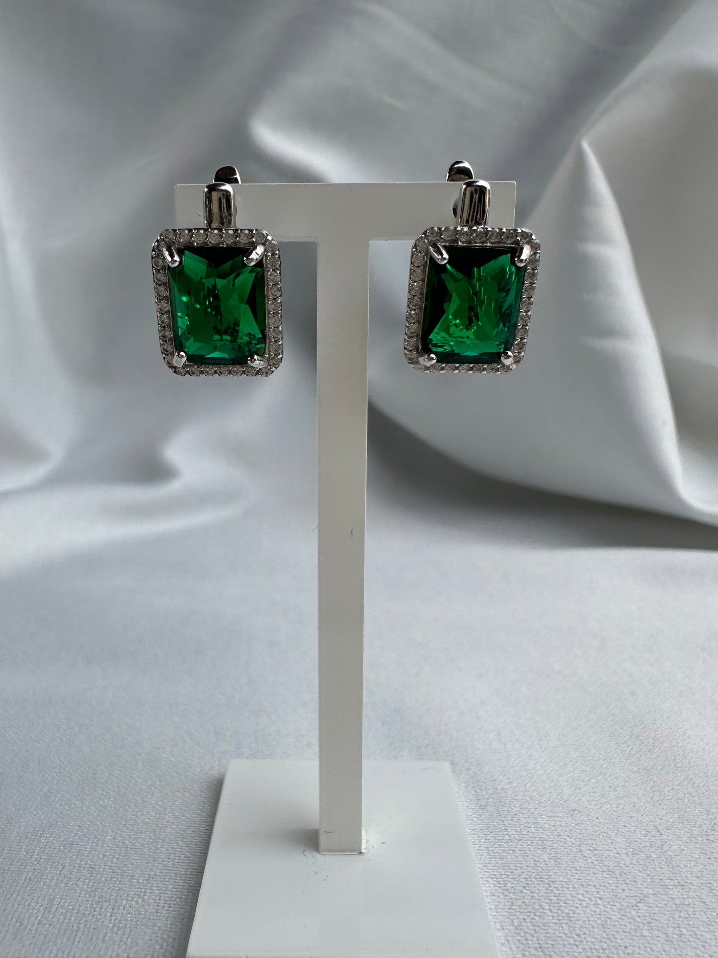 Silver Green Earrings