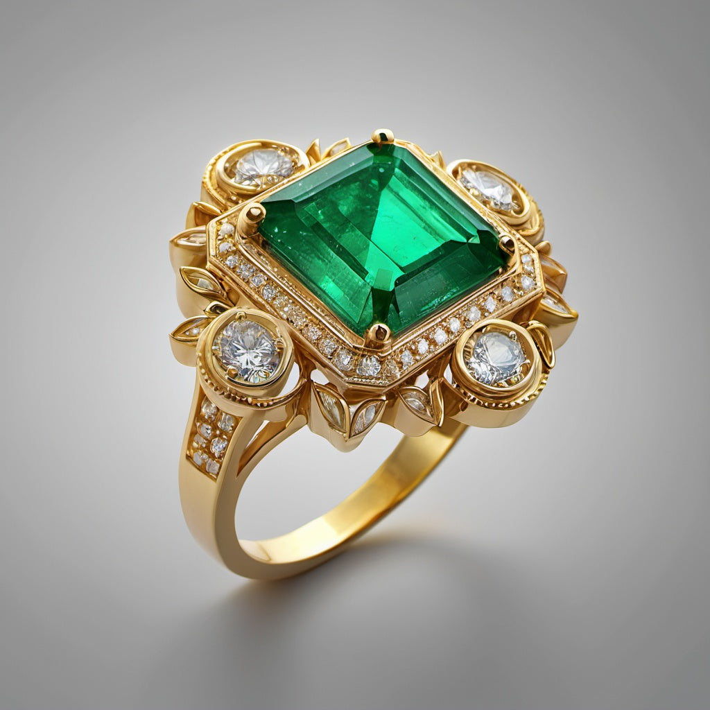 Special KVJ Design Emerald Diamond Ring