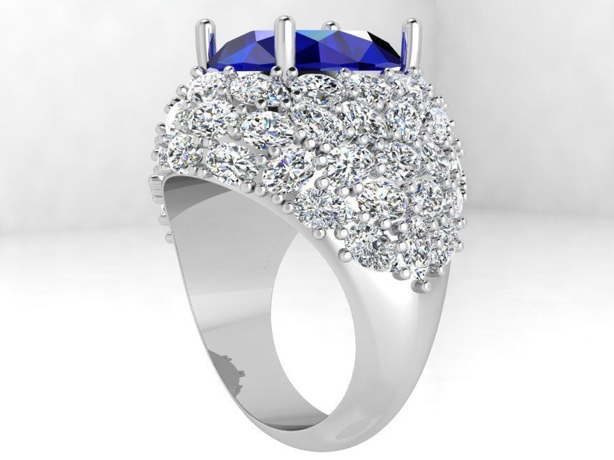 Golden Oval Sapphire Diamond Wide Ring