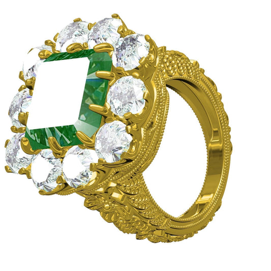 Golden Art Deco Style Emerald Ring