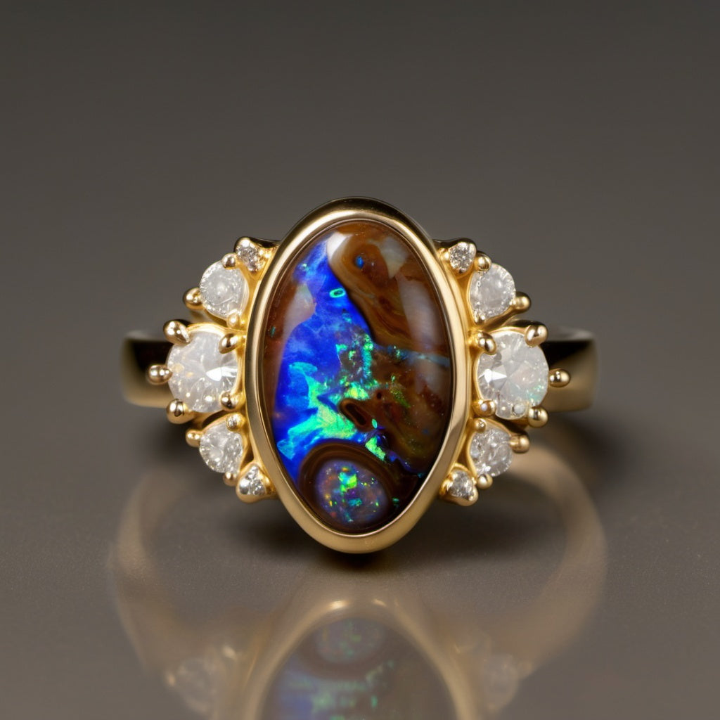 Special KVJ Design Boulder Opal Diamond Ring