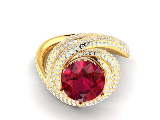 Golden Ruby&Diamond Spiral Ring