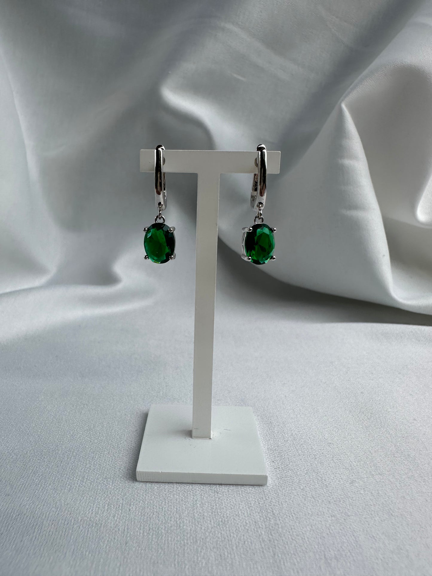 Silver Green Earrings