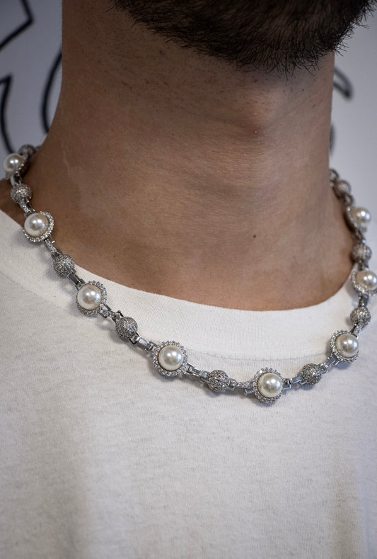 Silver Moissanites Fresh Water Pearl Chain 60cm 15mm