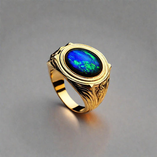 Special KVJ Design Black Opal Gold Ring