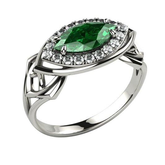 Golden Emerald Marquise Ring