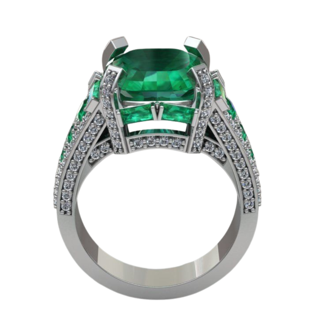 Golden Emerald & Diamond Statement Ring