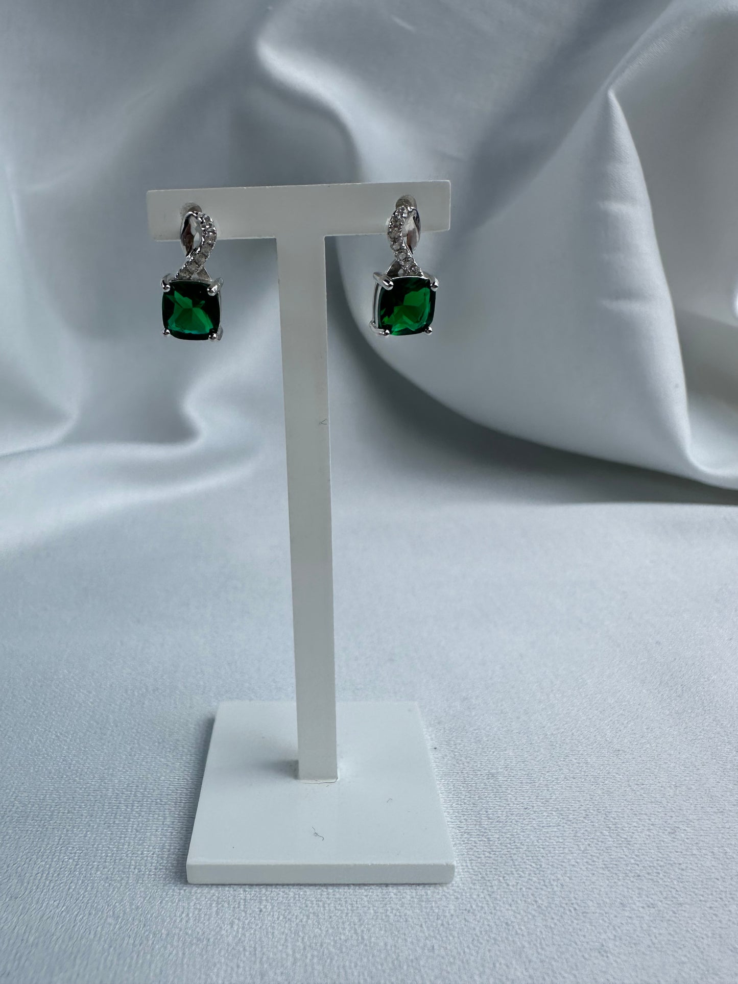 Silver Green Earrings