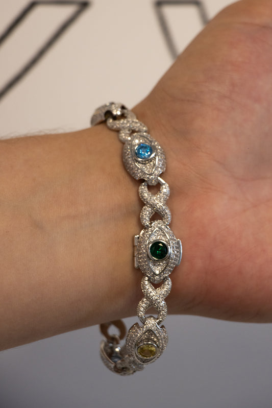 Silver Moissanites Eye Bracelet