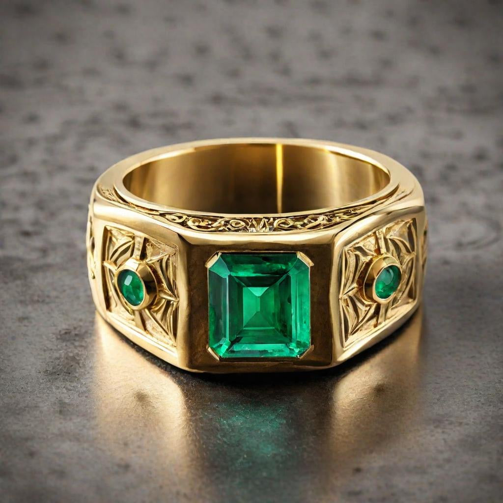 Special KVJ Design Golden Emerald Ring