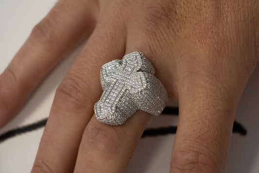 Silver Moissanites Cross Ring