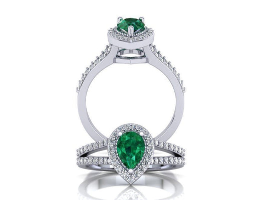 Golden Emerald Halo Ring