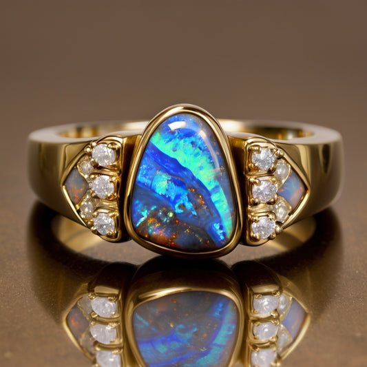 Special KVJ Design Boulder Opal Diamond Ring