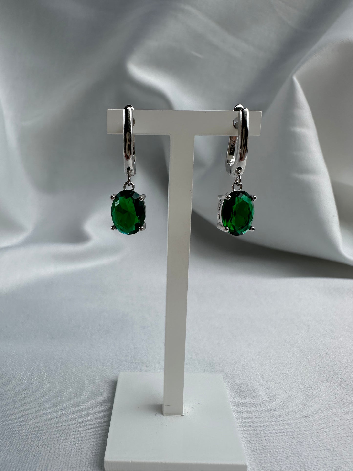 Silver Green Earrings