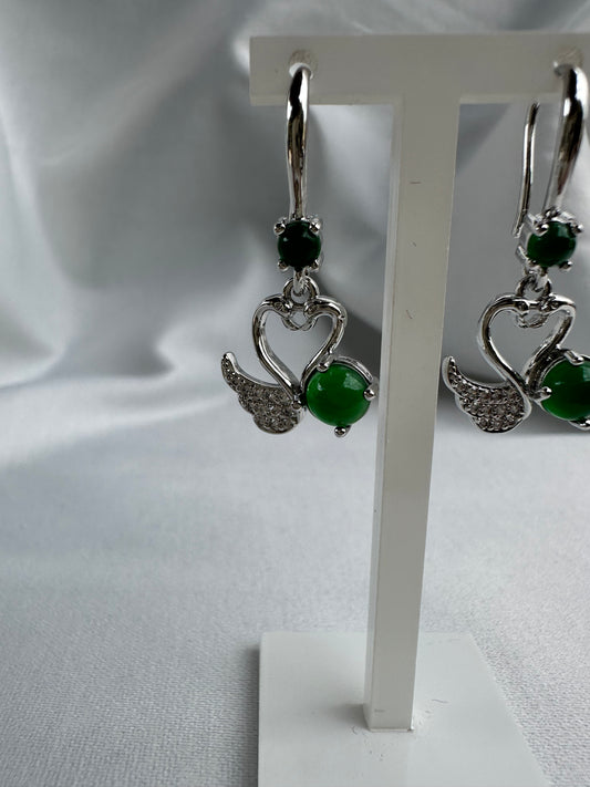 Silver Green Earrings