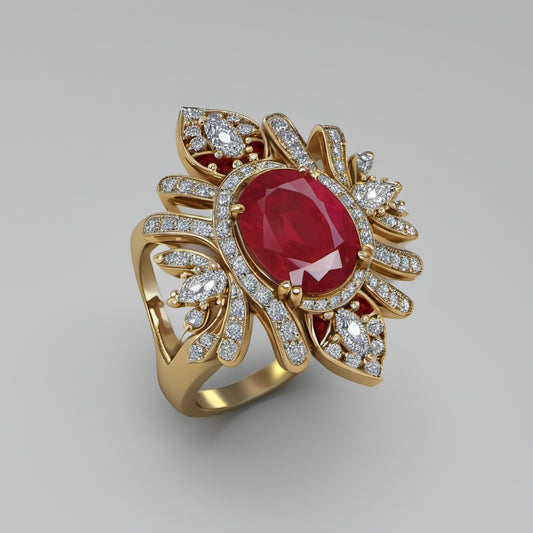 Special KVJ Design Ruby Diamond Ring