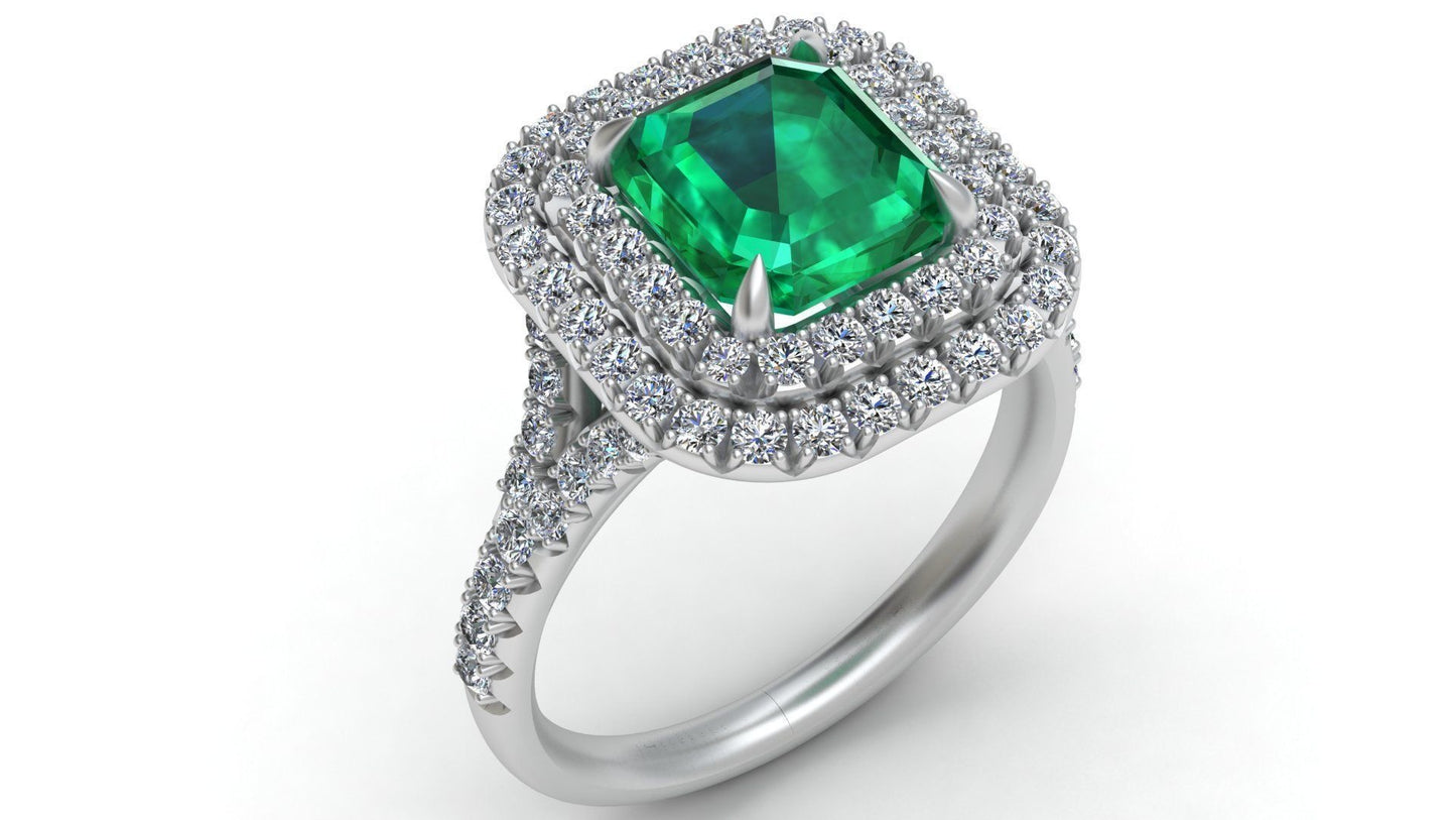 Golden Emerald Diamond Engagement Ring