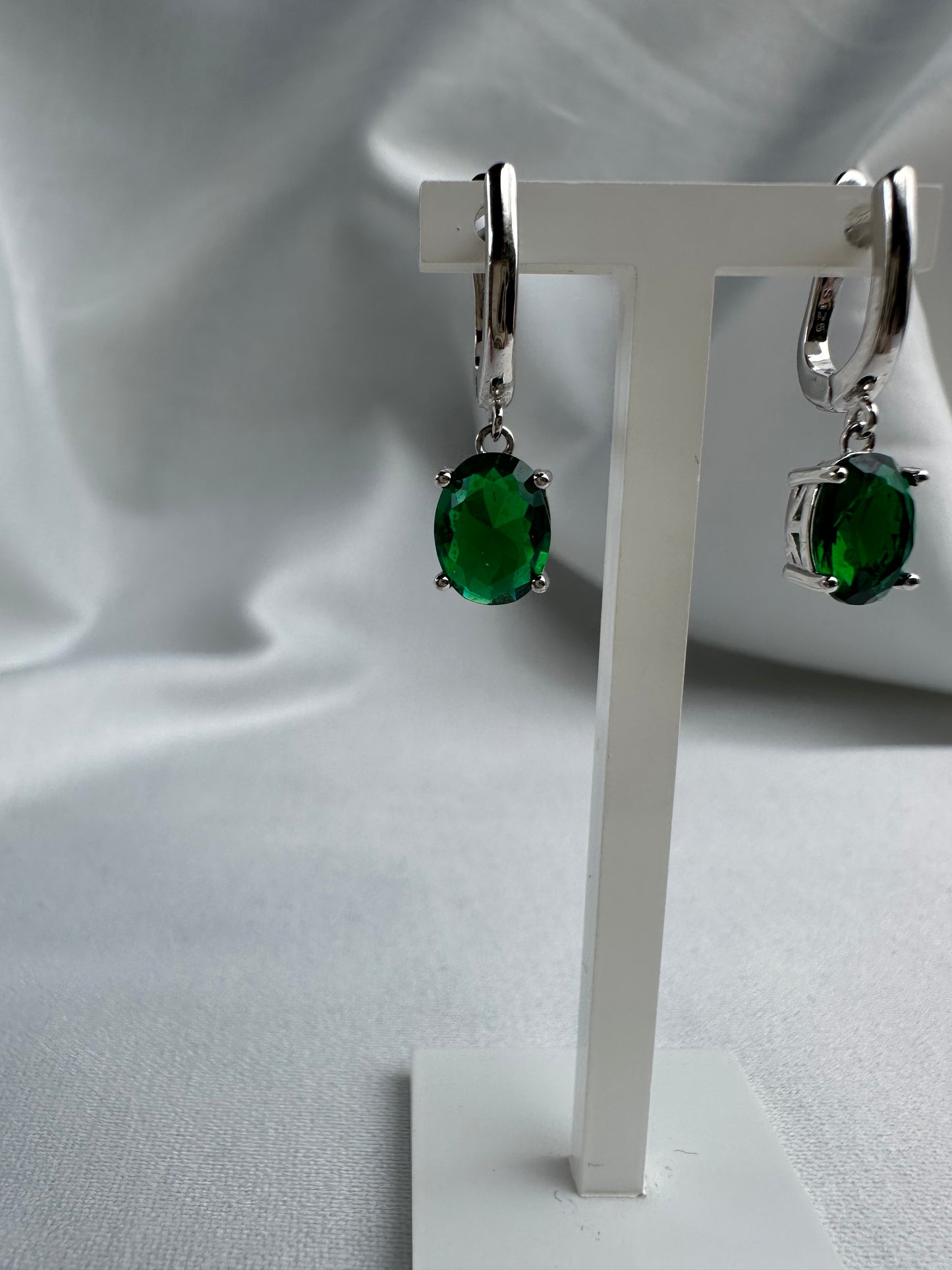 Silver Green Earrings