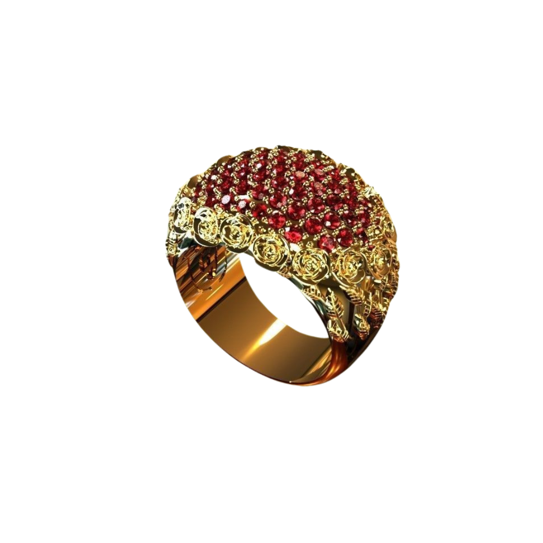 Golden Ruby Roses Ring