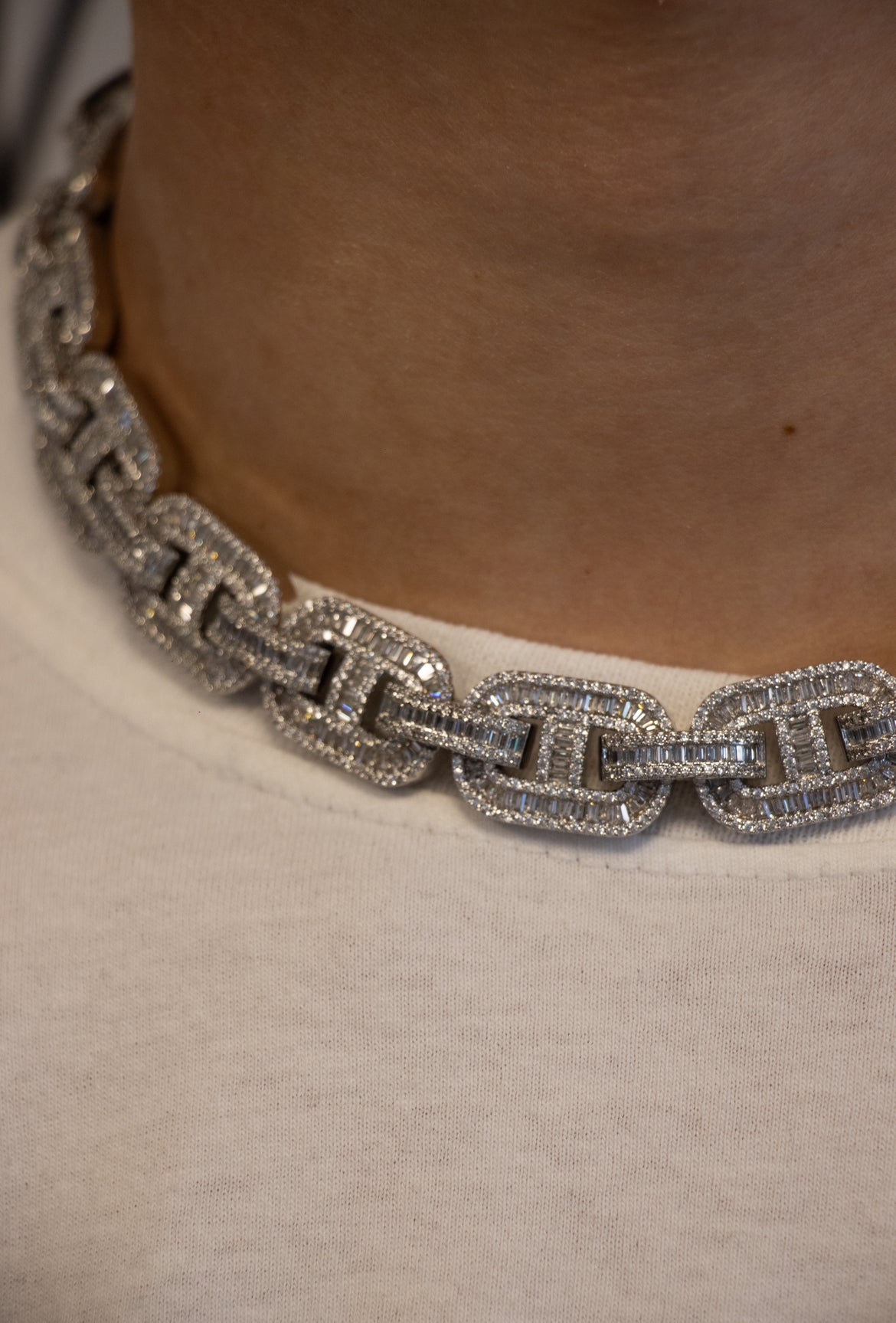 Silver Moissanites Chain 45cm 20mm