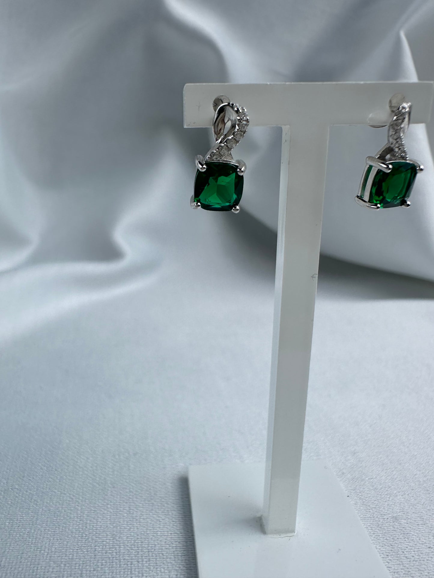 Silver Green Earrings