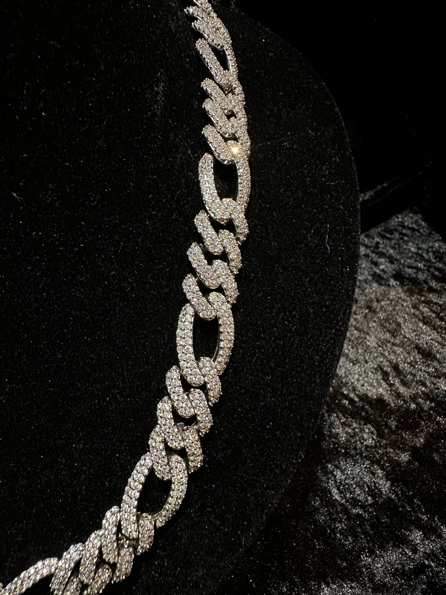 Silver Moissanites Figaro Chain 15mm 50cm