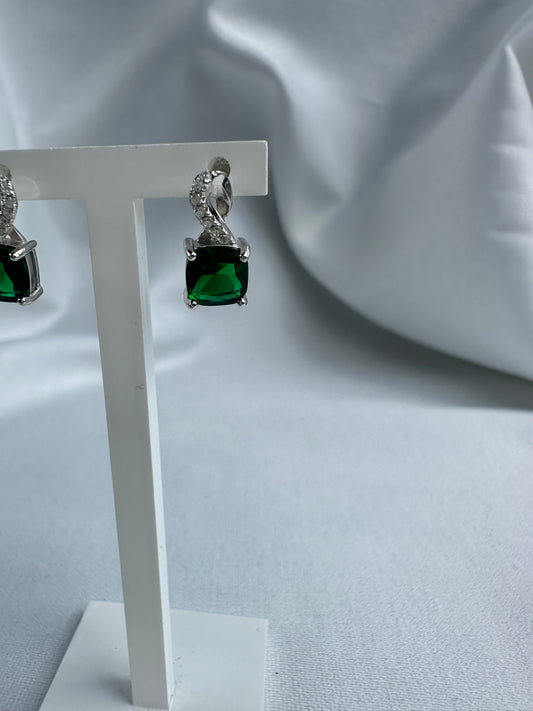 Silver Green Earrings