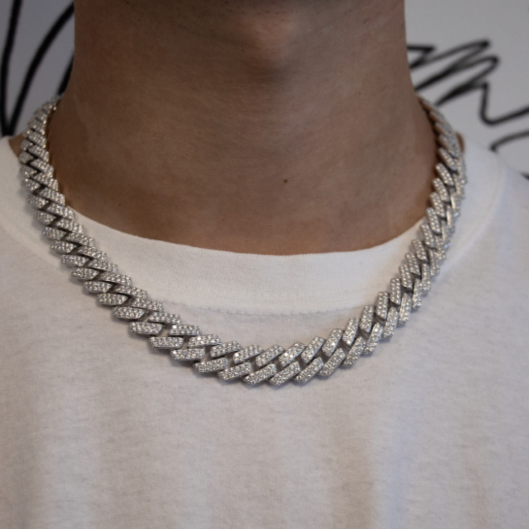 Silver Moissanites Cuban Link Chain 12mm 50cm