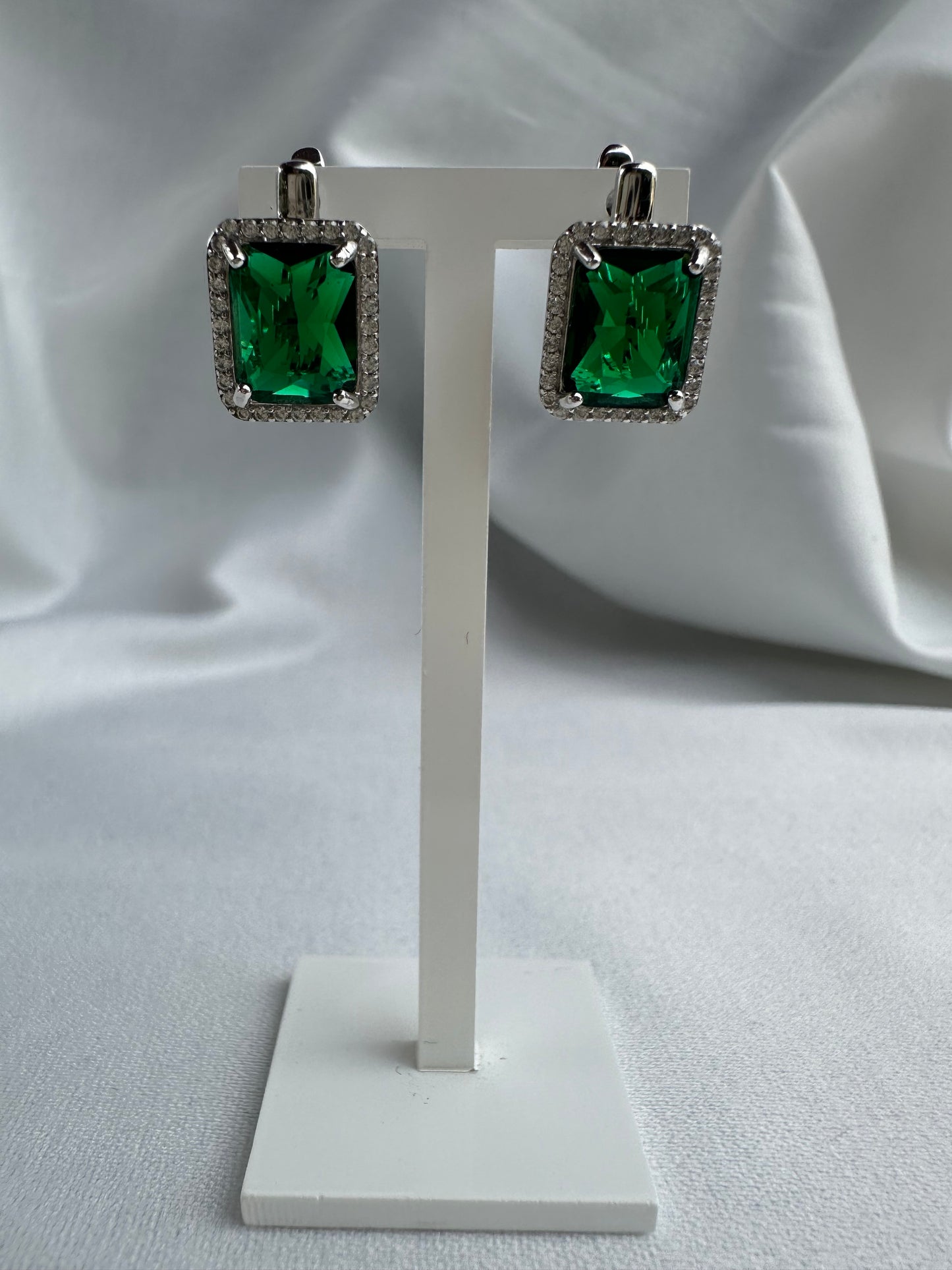 Silver Green Earrings