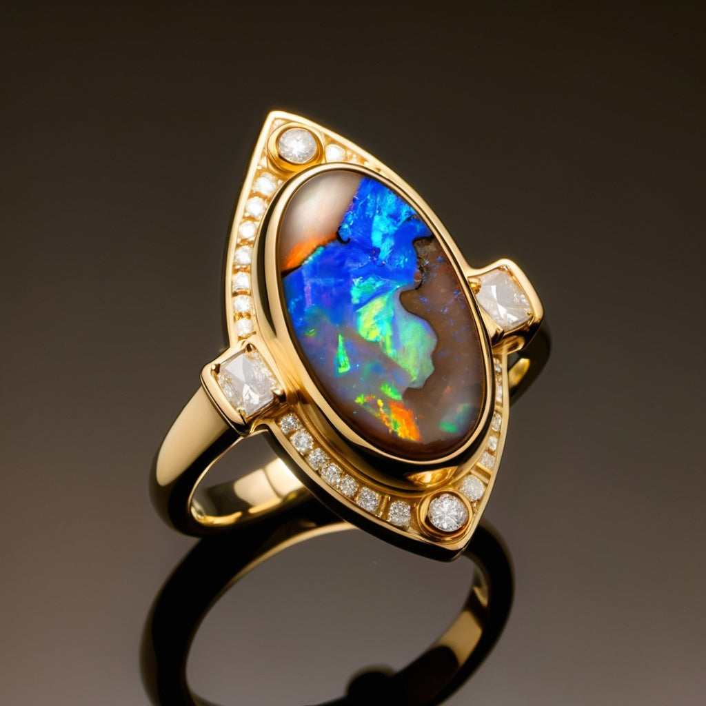 Special KVJ Design Boulder Opal Diamond Ring