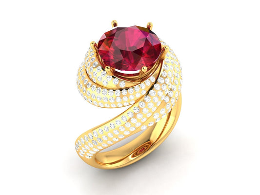 Golden Ruby&Diamond Spiral Ring