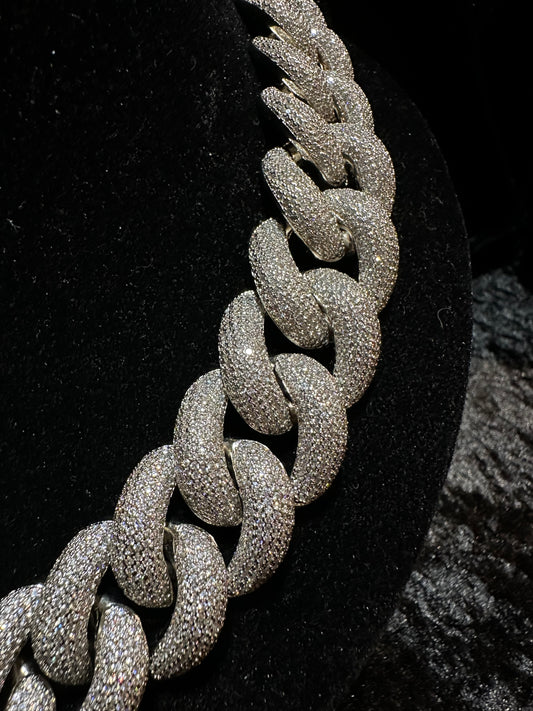 Silver Moissanites Cuban Link Chain 25mm 60cm