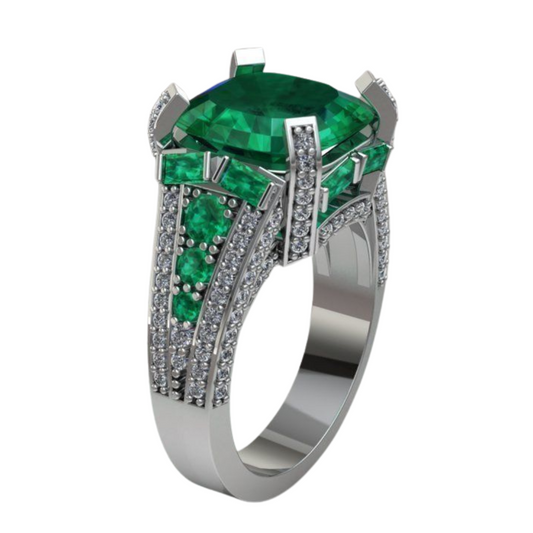 Golden Emerald & Diamond Statement Ring