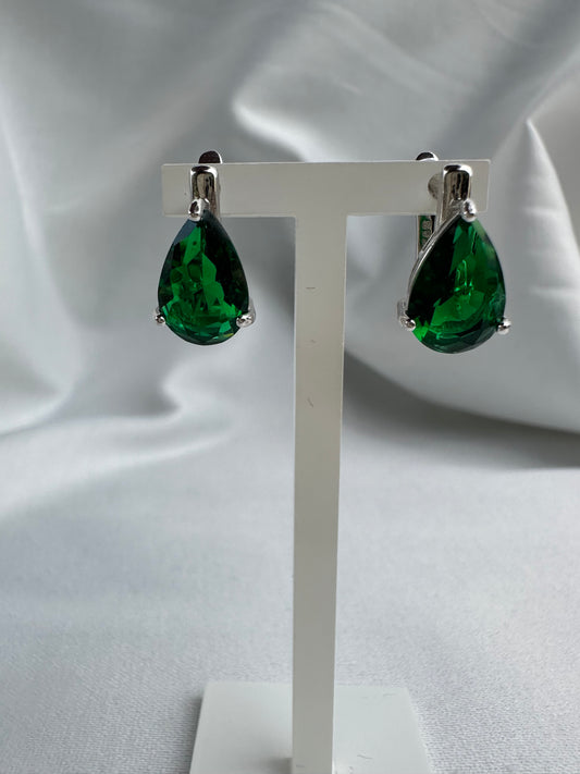 Silver Green Pear Shape Earrings