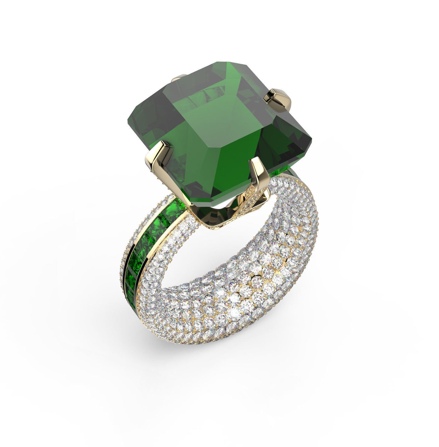 Bust Down Golden Emerald & Diamond Ring